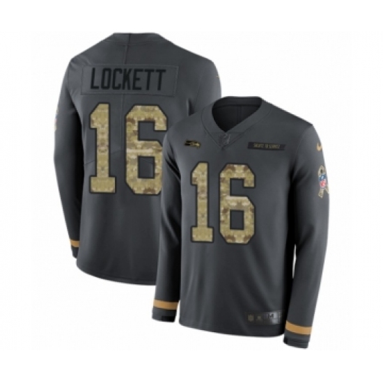 Youth Nike Seattle Seahawks #16 Tyler Lockett Limited Black Salute to Service Therma Long Sleeve NFL Jersey - Ujersey