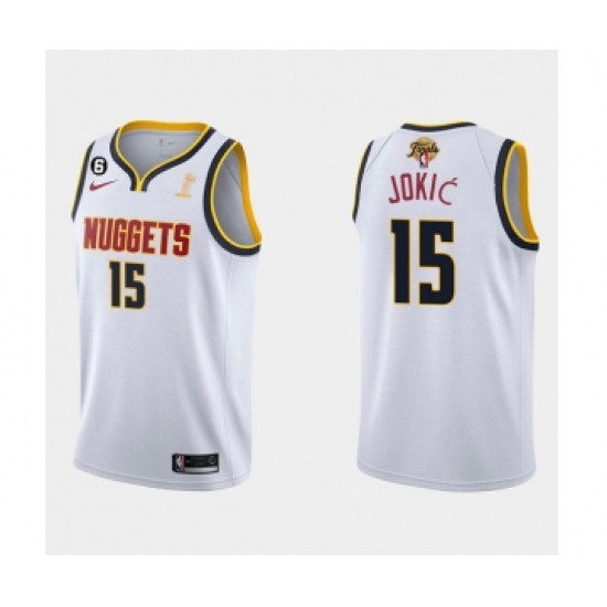 Men's Denver Nuggets #15 Nikola Jokic White 2023 Finals Champions Association Edition With NO.6 Stitched Basketball Jersey - Ujersey