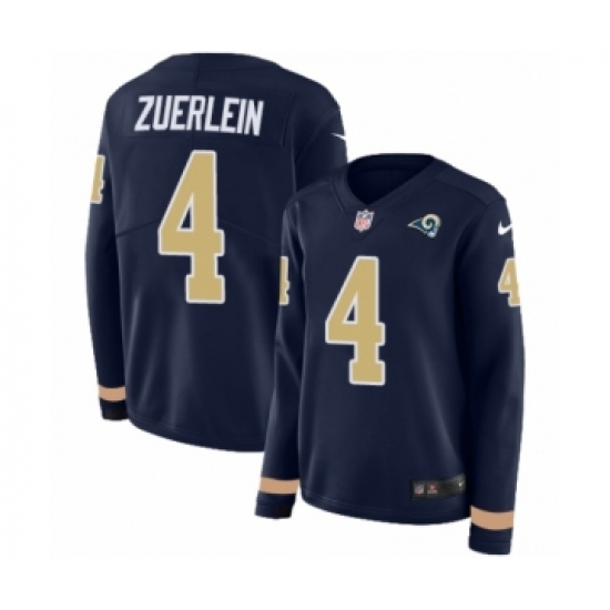 Women's Nike Los Angeles Rams #4 Greg Zuerlein Limited Navy Blue Therma Long Sleeve NFL Jersey - Ujersey
