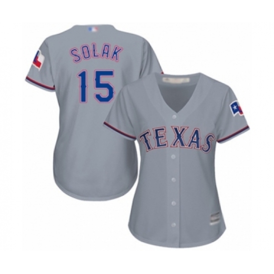Women's Texas Rangers #15 Nick Solak Authentic Grey Road Cool Base Baseball Player Jersey - Ujersey
