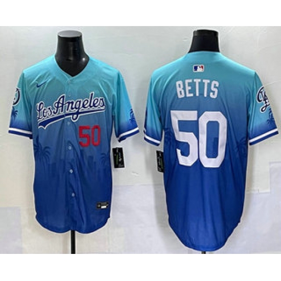 Men's Los Angeles Dodgers #50 Mookie Betts Blue 2025 City Connect Limited Stitched Jersey - Ujersey