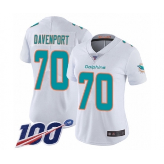 Women's Miami Dolphins #70 Julie'n Davenport White Vapor Untouchable Limited Player 100th Season Football Jersey - Ujersey