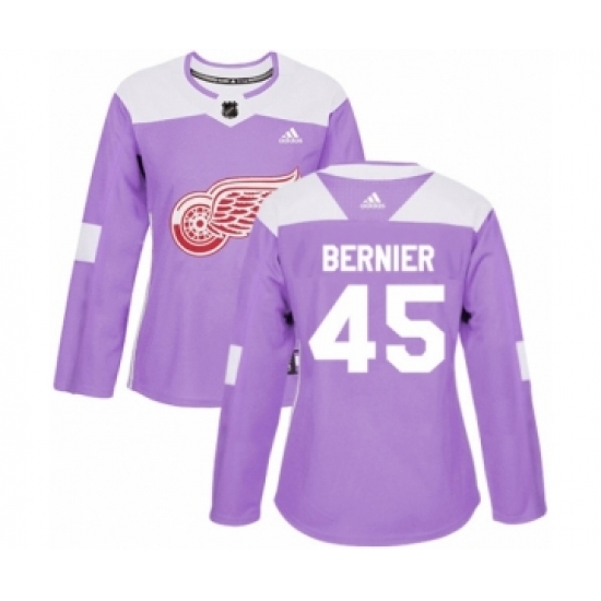 Women's Adidas Detroit Red Wings #45 Jonathan Bernier Authentic Purple Fights Cancer Practice NHL Jersey - Ujersey