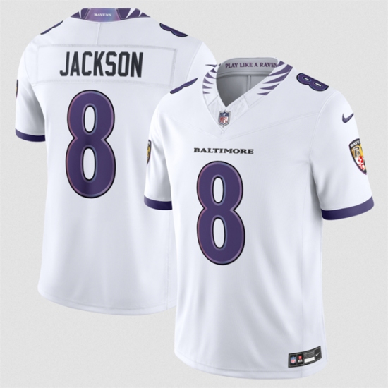 Men's Baltimore Ravens #8 Lamar Jackson White 2026 F.U.S.E. Vapor Stitched Limited Football Jersey - Ujersey