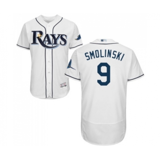 Men's Tampa Bay Rays #9 Jake Smolinski Home White Home Flex Base Authentic Collection Baseball Jersey - Ujersey