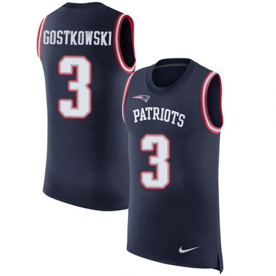 Men's Nike New England Patriots #3 Stephen Gostkowski Limited Navy Blue Rush Player Name & Number Tank Top NFL Jersey - Ujersey