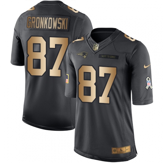 Youth Nike New England Patriots #87 Rob Gronkowski Limited Black/Gold Salute to Service NFL Jersey - Ujersey