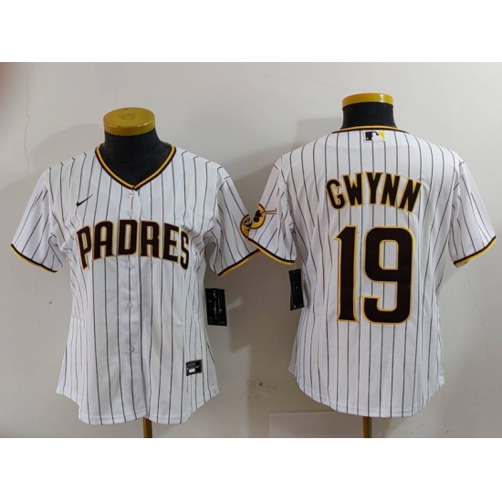 Women's San Diego Padres #19 Tony Gwynn White Team Logo Stitched Cool Base Nike Jersey - Ujersey