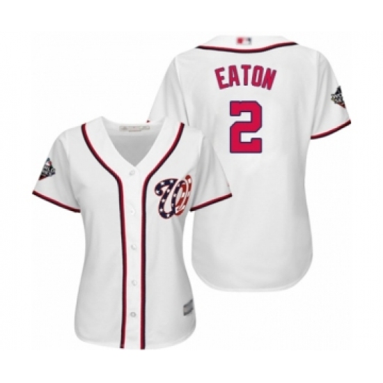 Women's Washington Nationals #2 Adam Eaton Authentic White Home Cool Base 2019 World Series Bound Baseball Jersey