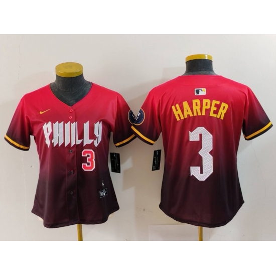 Women's Philadelphia Phillies #3 Bryce Harper Number Red 2024 City Connect Limited Jerseys - Ujersey