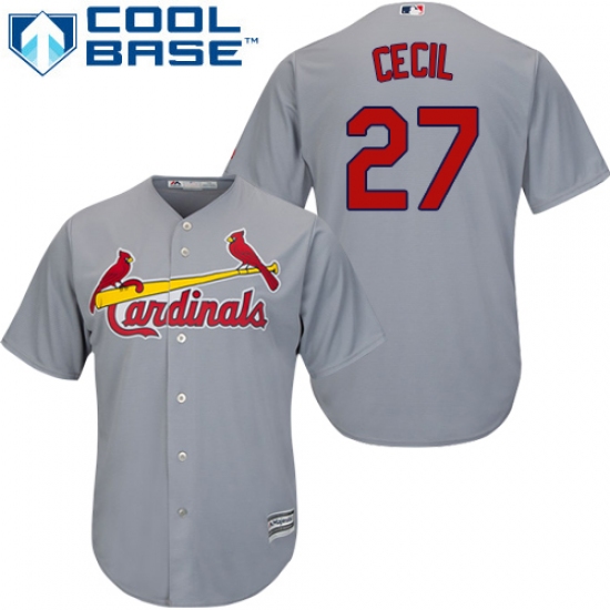 Youth Majestic St. Louis Cardinals #27 Brett Cecil Replica Grey Road Cool Base MLB Jersey - Ujersey