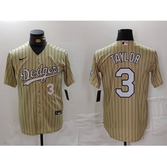 Men's Los Angeles Dodgers #3 Chris Taylor Cream Pinstripe Stitched Cool Base Nike Jerseys - Ujersey