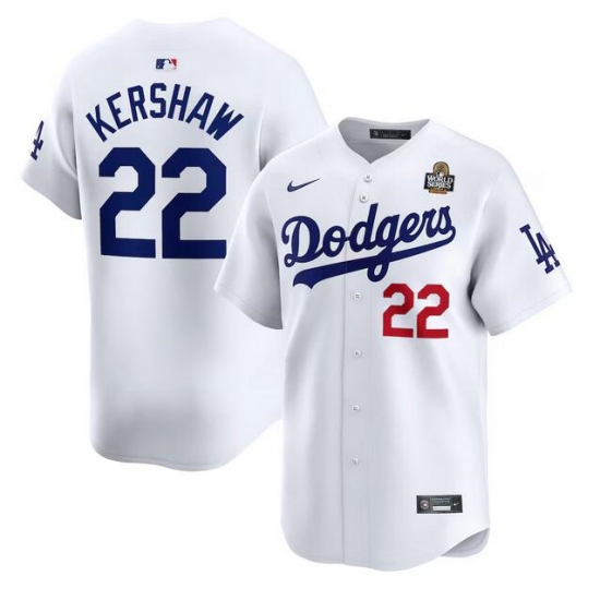 Men's Los Angeles Dodgers #22 Clayton Kershaw White 2024 World Series Home Limited Stitched Baseball Jersey - Ujersey