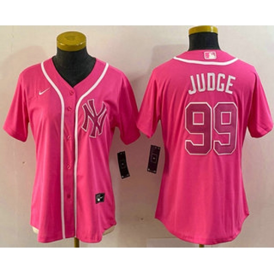 Women's New York Yankees #99 Aaron Judge Pink Cool Base Stitched Baseball Jersey - Ujersey