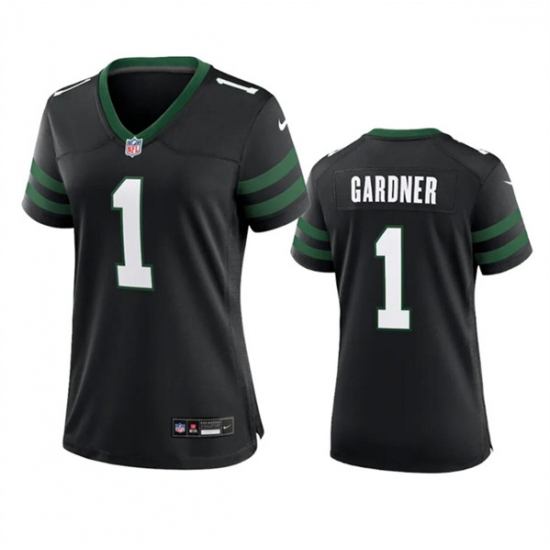 Women's New York Jets #1 Sauce Gardner Black 2024 Football Stitched Jersey(Run Small) - Ujersey