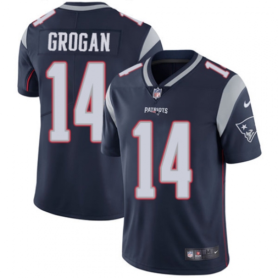 Men's Nike New England Patriots #14 Steve Grogan Navy Blue Team Color Vapor Untouchable Limited Player NFL Jersey - Ujersey