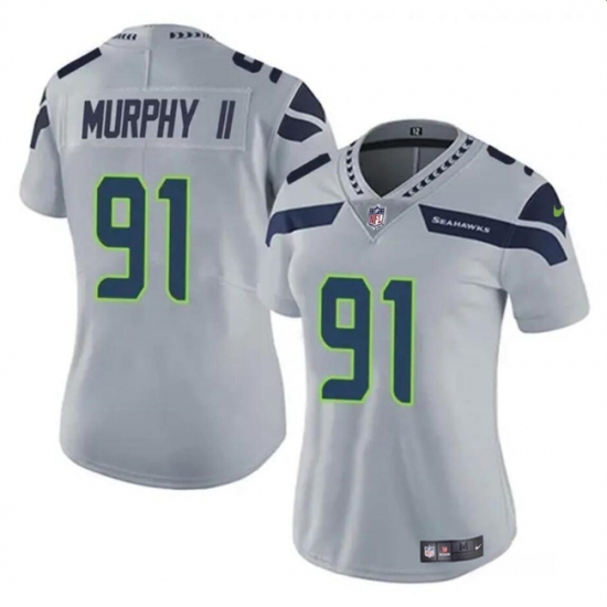 Women's Seattle Seahawks #91 Byron Murphy II 2024 Draft Gray Vapor Limited Football Stitched Jersey(Run Small) - Ujersey