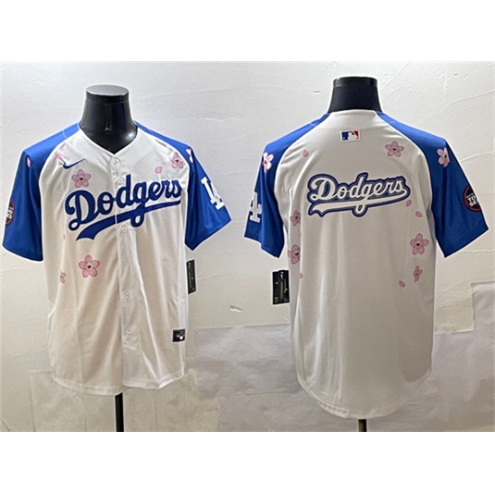 Men's Los Angeles Dodgers Team Big Logo White Royal 2025 Tokyo Series Limited Stitched Baseball Jersey - Ujersey