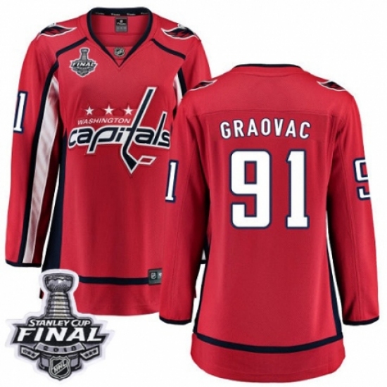 Women's Washington Capitals #91 Tyler Graovac Fanatics Branded Red Home Breakaway 2018 Stanley Cup Final NHL Jersey - Ujersey