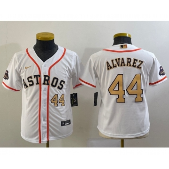 Youth Houston Astros #44 Yordan Alvarez Number 2023 White Gold World Serise Champions Cool Base Stitched Jersey - Ujersey