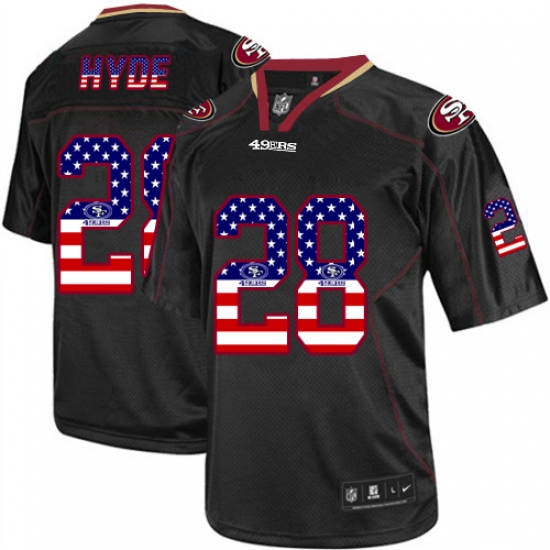 Men's Nike San Francisco 49ers #28 Carlos Hyde Elite Black USA Flag Fashion NFL Jersey - Ujersey