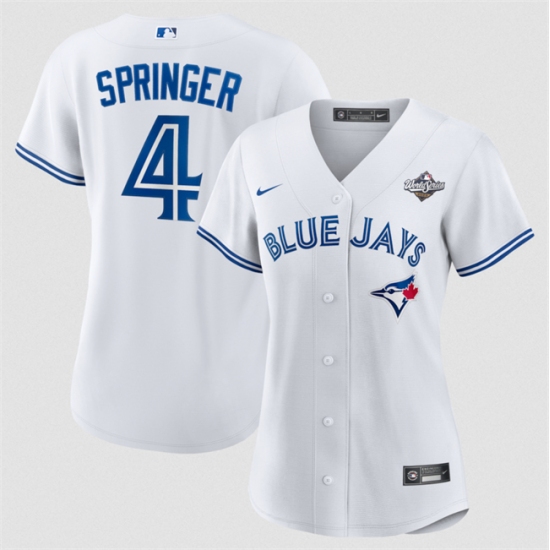 Women's Toronto Blue Jays #4 George Springer White 2025 World Series Home Cool Base Stitched Baseball Jersey(Run Small) - Ujersey
