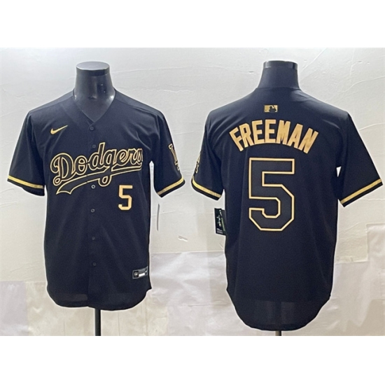 Men's Los Angeles Dodgers #5 Freddie Freeman Black Gold Limited Stitched Jersey - Ujersey