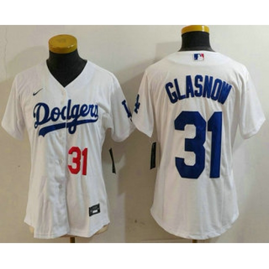 Women's Los Angeles Dodgers #31 Tyler Glasnow Number White Stitched Cool Base Nike Jersey - Ujersey