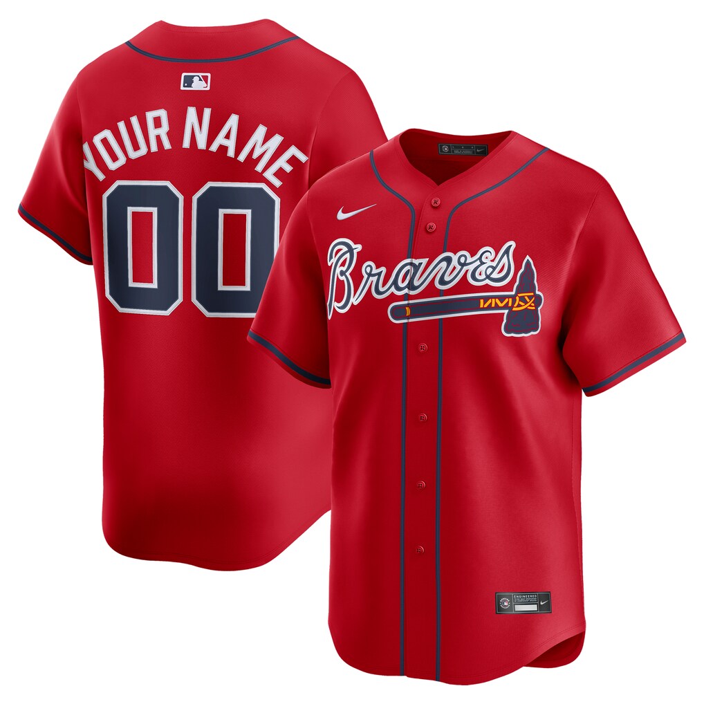 Men's Atlanta Braves Nike Red Alternate Limited Custom Jersey - Ujersey