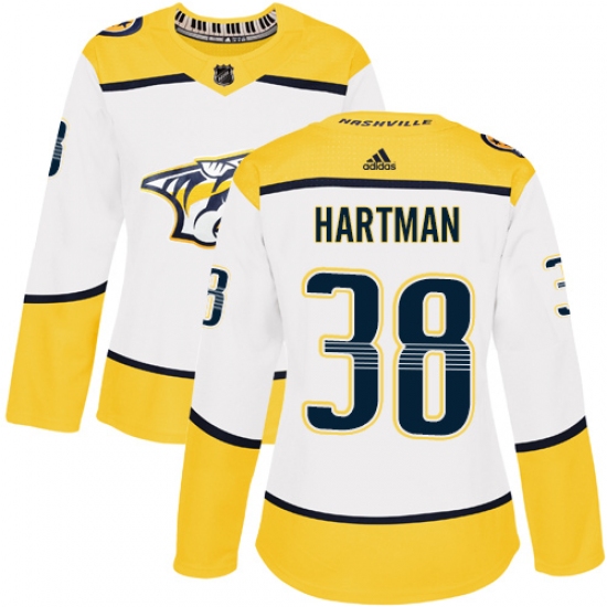 Women's Adidas Nashville Predators #38 Ryan Hartman Authentic White Away NHL Jersey