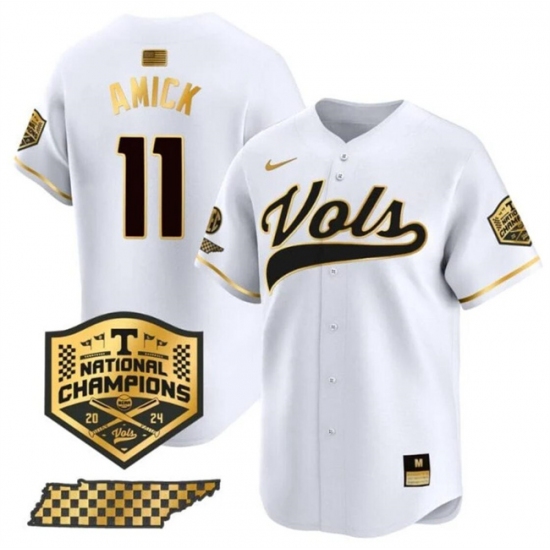Men's Tennessee Volunteers #11 Billy Amick White Gold 2024 Champions Vapor Limited Stitched Jersey - Ujersey