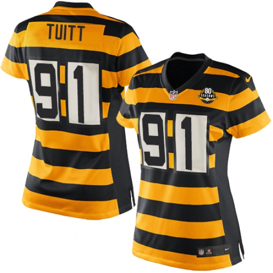 Women's Nike Pittsburgh Steelers #91 Stephon Tuitt Game Yellow/Black Alternate 80TH Anniversary Throwback NFL Jersey - Ujersey