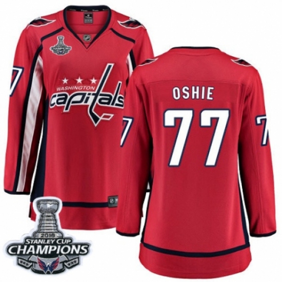 Women's Washington Capitals #77 T.J. Oshie Fanatics Branded Red Home Breakaway 2018 Stanley Cup Final Champions NHL Jersey - Ujersey