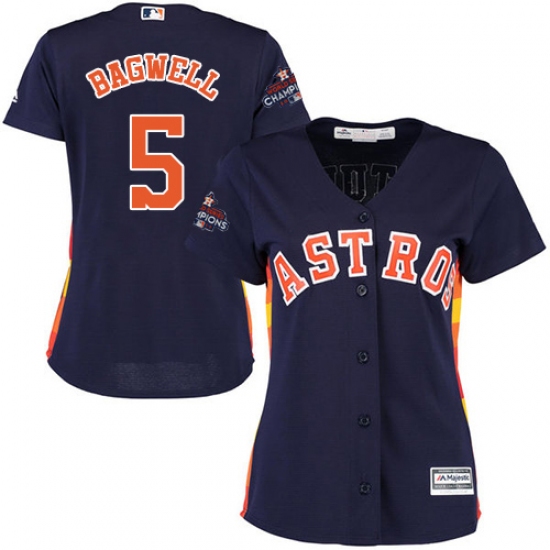 Women's Majestic Houston Astros #5 Jeff Bagwell Replica Navy Blue Alternate 2017 World Series Champions Cool Base MLB Jersey - Ujersey