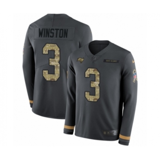 Youth Nike Tampa Bay Buccaneers #3 Jameis Winston Limited Black Salute to Service Therma Long Sleeve NFL Jersey - Ujersey