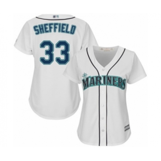 Women's Seattle Mariners #33 Justus Sheffield Authentic White Home Cool Base Baseball Player Jersey - Ujersey