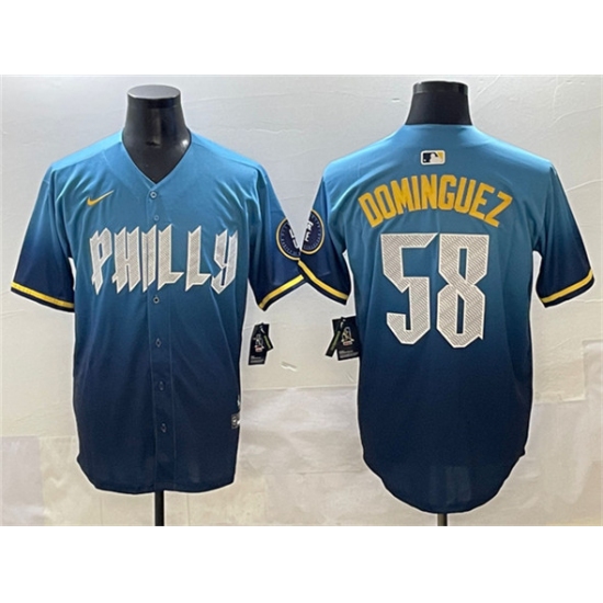 Men's Philadelphia Phillies #58 Seranthony Domínguez Blue 2024 City Connect Limited Stitched Jersey - Ujersey