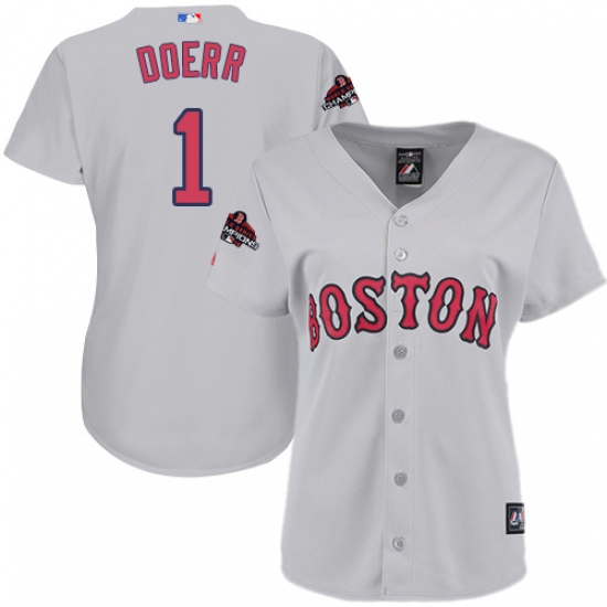 Women's Majestic Boston Red Sox #1 Bobby Doerr Authentic Grey Road 2018 World Series Champions MLB Jersey - Ujersey