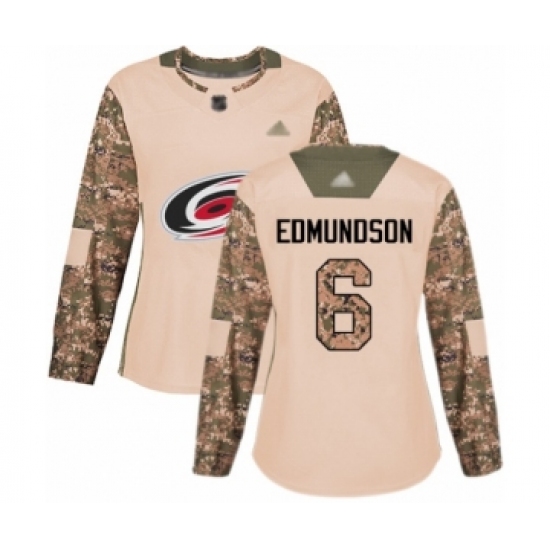 Women's Carolina Hurricanes #6 Joel Edmundson Authentic Camo Veterans Day Practice Hockey Jersey - Ujersey