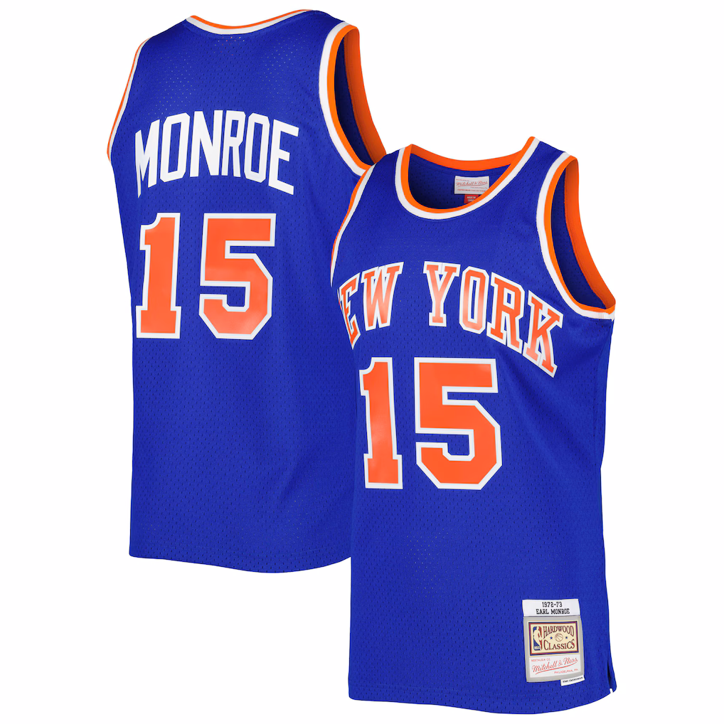 Men's New York Knicks Earl Monroe Mitchell & Ness Blue 1972/73 Hardwood Classics Swingman Jersey - Ujersey