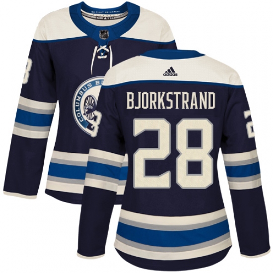 Women's Adidas Columbus Blue Jackets #28 Oliver Bjorkstrand Authentic Navy Blue Alternate NHL Jersey - Ujersey
