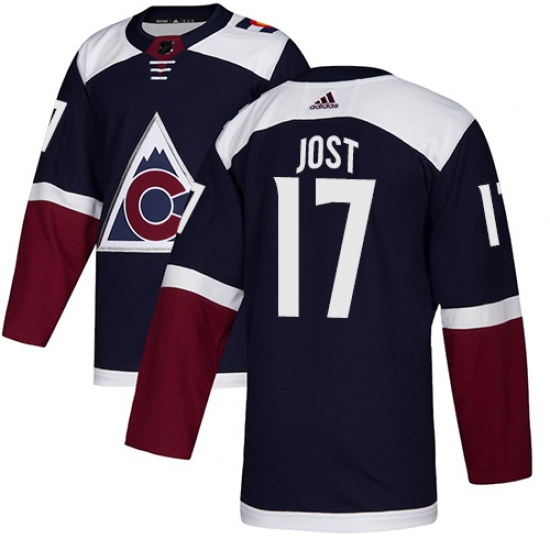 Men's Adidas Colorado Avalanche #17 Tyson Jost Premier Navy Blue Alternate NHL Jersey - Ujersey