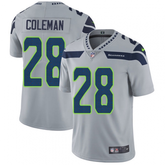 Youth Nike Seattle Seahawks #28 Justin Coleman Grey Alternate Vapor Untouchable Elite Player NFL Jersey - Ujersey