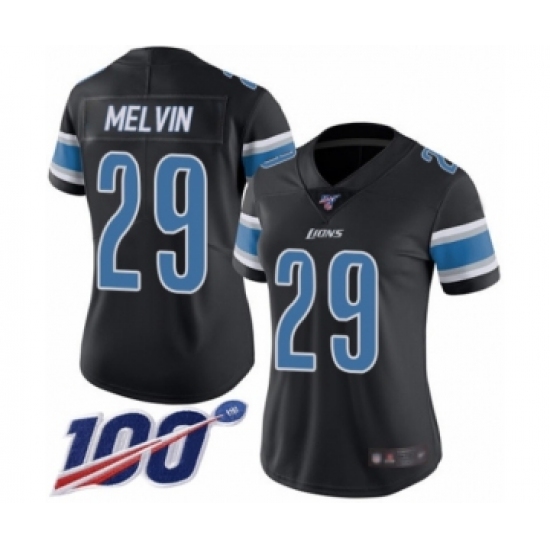 Women's Detroit Lions #29 Rashaan Melvin Limited Black Rush Vapor Untouchable 100th Season Football Jersey - Ujersey