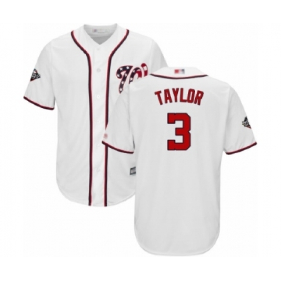 Youth Washington Nationals #3 Michael Taylor Authentic White Home Cool Base 2019 World Series Bound Baseball Jersey - Ujersey
