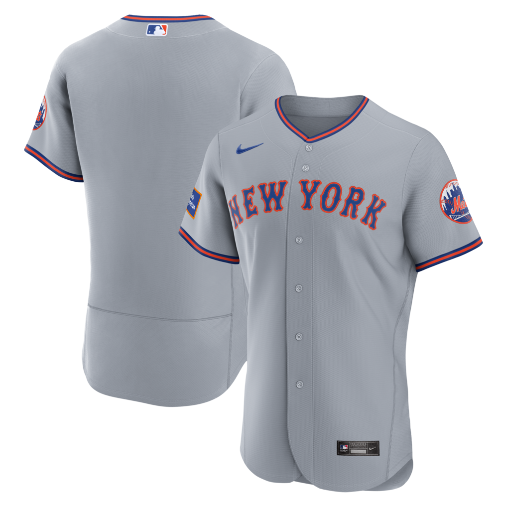 Men's New York Mets Nike Gray Road Sponsor Patch Authentic Jersey