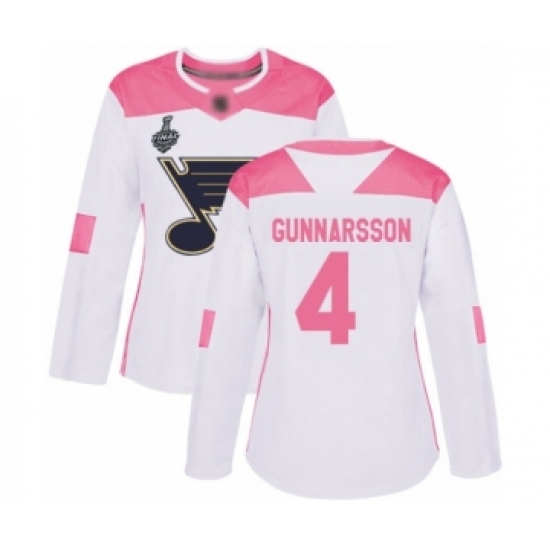 Women's St. Louis Blues #4 Carl Gunnarsson Authentic White Pink Fashion 2019 Stanley Cup Final Bound Hockey Jersey - Ujersey