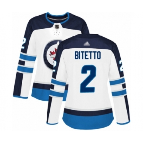 Women's Winnipeg Jets #2 Anthony Bitetto Authentic White Away Hockey Jersey - Ujersey