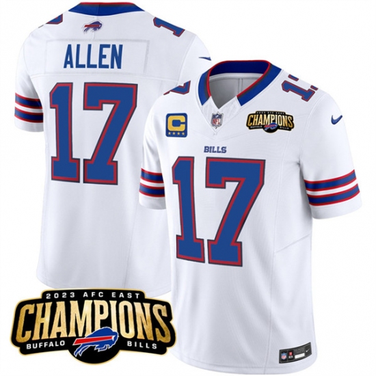 Men's Buffalo Bills #17 Josh Allen White 2023 F.U.S.E. AFC East Champions With 4-star C Football Stitched Jersey - Ujersey