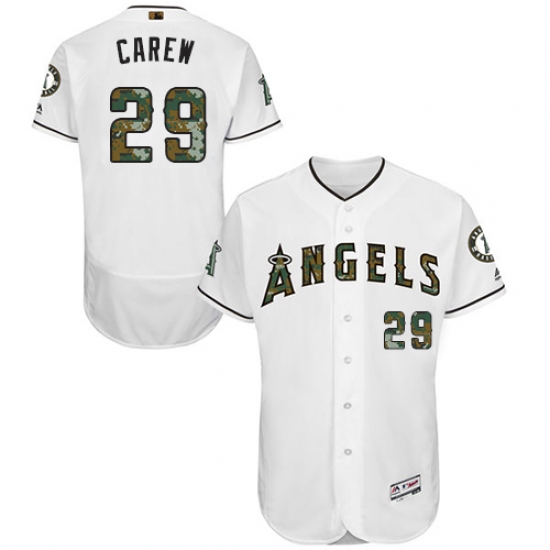 Men's Majestic Los Angeles Angels of Anaheim #29 Rod Carew Authentic White 2016 Memorial Day Fashion Flex Base MLB Jersey - Ujersey